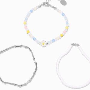 Icing Silver Flower Beaded Bracelet Set - 3 Pack